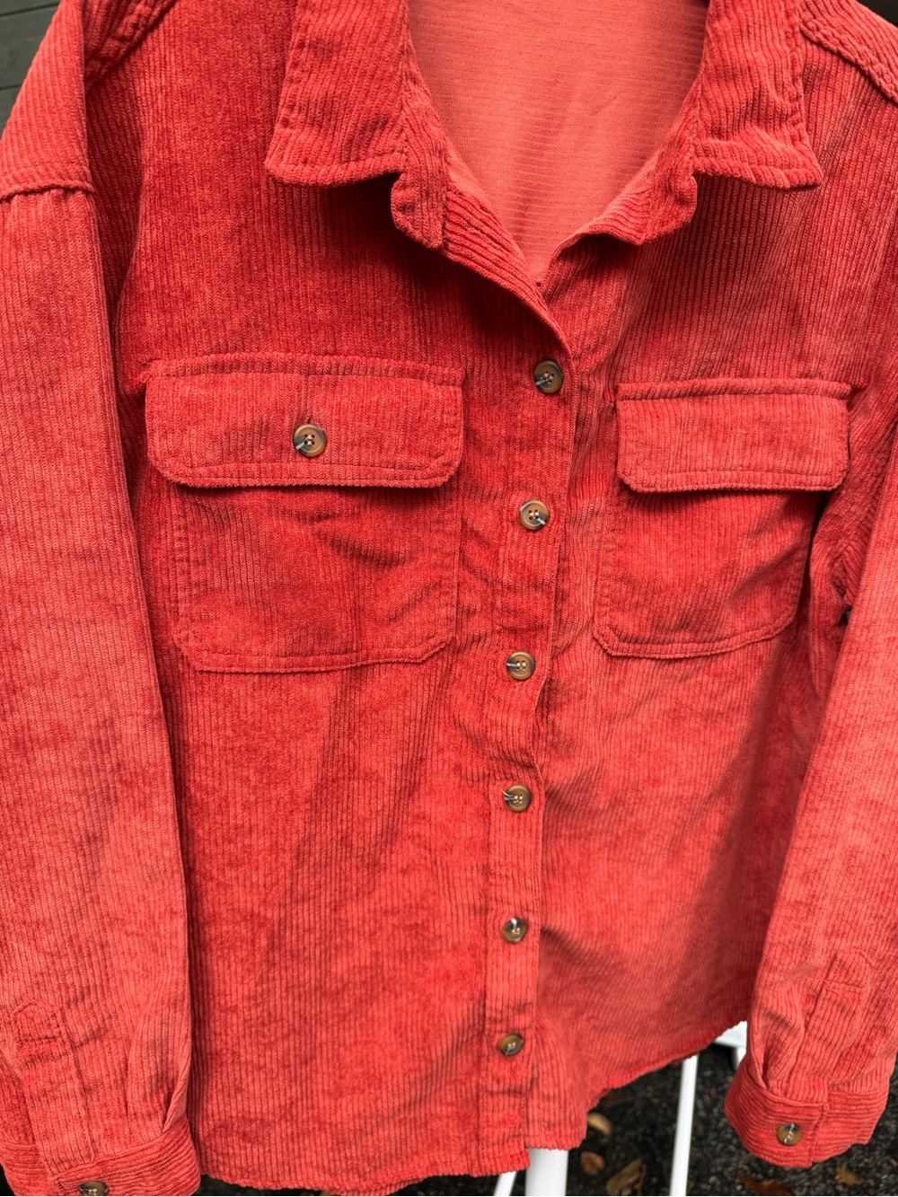 Velvet Heart Coral Red Corduroy Button-Down Shirt